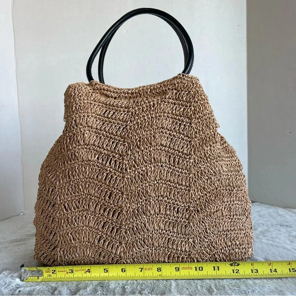 Handbag Straw Woven Tote with Leather Straps - Picture 10 of 15